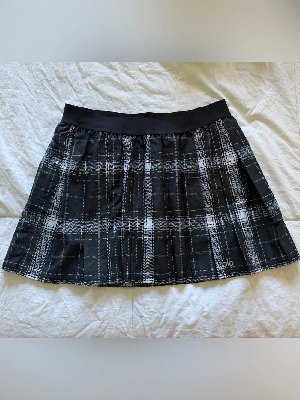ALO Yoga Black and White Plaid Mini Skirt
